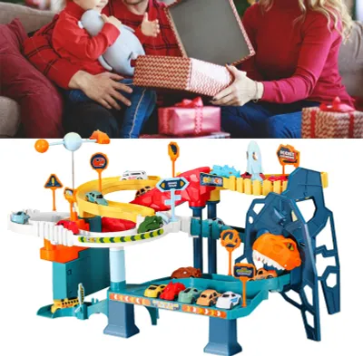 Zdjęcie produktu dla Schienenauto-Spielzeug aus Kunststoff, Gleitblock, Dinosaurier-Abenteuer, kurvenreiche Bergstraße, Früherziehung, Kindergeschenk