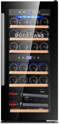 A close-up shot of a wine refrigerator.