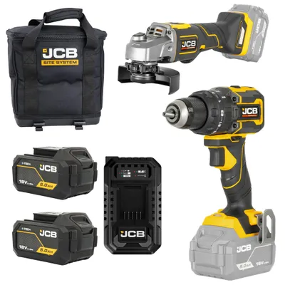 Produktbild von JCB Professional Akku-Werkzeug-Set 18PKIT-4 | für Werkstatt & Metallbau | 2 Geräte | 2x 5 Ah Akku-Starterset | mit Werkzeugtasche