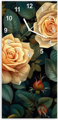 Produktbild von Wanduhr aus Glas mit Motiv Rosenmuster Blumen- 30 x 60 cm - inkl. Aufhängesystem