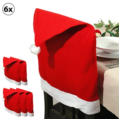 Produktbild von Stuhlhusse Mütze 6er Set 50x60cm Nikolausmütze Weihnachtsmannmütze Husse Stuhlüberzug Stuhlbezug