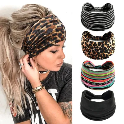 Produktbild von irnband Damen Breite Elastische Weiche Boho Haarbänder Leopard Print Haarschmuck Yoga Sport Haarband Mehrfarbig Haarreifen Damen(A)