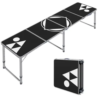 Obrázek produktu pro Campingový stůl – Výškově nastavitelný campingový stůl – 240 x 60 cm – Výška 54/62/70 cm – Hliníková konstrukce – Stolová deska z MDF – Pro 2 osoby – Černá barva