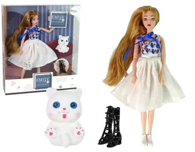 Produktbild von Leantoys Babypuppe. Puppe mit Katzenhaar und langen braunen Haaren.