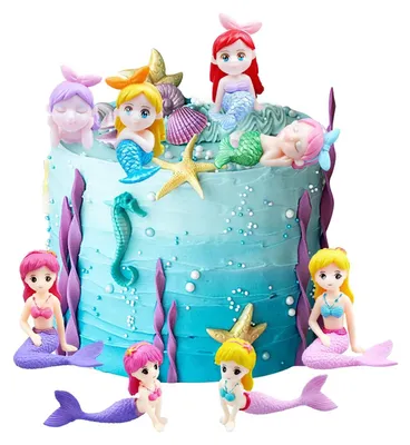 Immagine prodotto di 8 decorazioni per torte a tema sirena per bambini