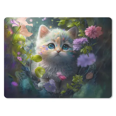 Produktbild von MuchoWow® Mauspad Mousepad Kätzchen - Blumen - Wald - Illustration - Katze 40x30 cm - Mousepads - Maus Mat - Pad - Mausunterlage - Anti Rutsch