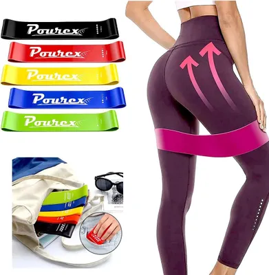 Immagine prodotto di Set di 5 bande elastiche per il fitness Pourex con diversi livelli di resistenza Bande di resistenza in lattice per l'allenamento della forza, il pilates e lo yoga