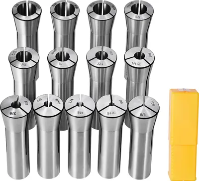 Obrázek produktu pro SucceBuy 13dílná sada přesných kleštin R8, 1/8'' - 7/8'', 45# frézovací sklíčidlo, 0,0012"/30μm TIR s 13 označenými úložnými boxy, pro frézky, vrtačky