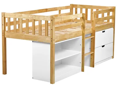 Obrázek produktu pro BELIANI Dětská postel bílá světle hnědé dřevo 90 x 200 cm jednolůžko roštový rám s úložnými policemi zásuvky moderní styl dětský pokoj