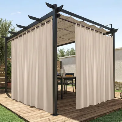 Produktbild von Outdoor Vorhang Extra Breite Wasserdicht Sonnenschutz Blickdicht Gardinen für Balkon Pavillon Terrassen Pergola, Beige, B254xH213cm