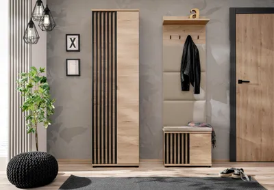 Produktbild von Flurwandmöbel FLORENCIA 5 mit Sitzkissen – Hickory Jackson / Schwarz