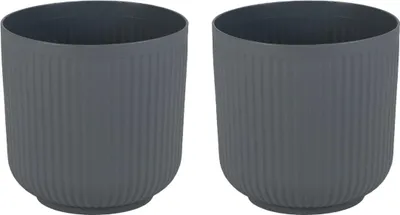 Immagine prodotto di Fioriere rotonde con fori di drenaggio, set da 2, grigio