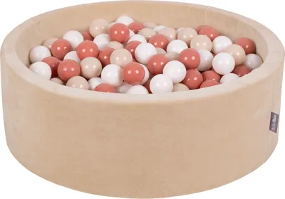Produktbild von KiddyMoon guľatý bazén s loptičkami Velvet Ball Pool 90X30cm/300 loptičiek ∅ 7 cm loptičkové jamy pre bábätká na hranie do vane pre batoľatá, vyrobené v EÚ, piesková béžová: pastelová béžová/lososová