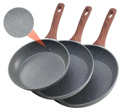 Produktbild von VEVOR Bratpfanne, Aluminium-Ei-Bratpfannen, 3-teiliges Set (250, 280, 325 mm), Antihaft-Hochleistungs-Pfannen mit hitzebeständigem Griff, Küchenutensilien für Köche, für Gas, Elektro, Induktion, Grau, Aluminium-25/28/32,5 cm