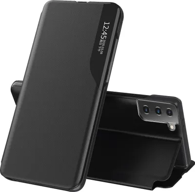 Image de Etui pour Samsung Galaxy S21 Plus 5G, étui en cuirPolyuréthaneavec fenêtre et fonction stand noir