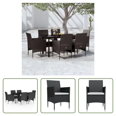 Produktbild von The Living Store 7-tlg. Garten-Essgruppe mit Kissen Schwarz