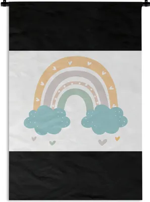 Produktbild von MuchoWow® Wandteppich Wandbehang Regenbogen - Herzen - Wolken - Punkte - Pastell - Kinder 120x90 cm Tapisserie Dekoration Wandtuch - Wohnen - Aufhänger für die Wand