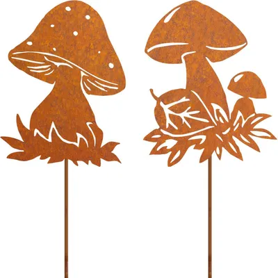Immagine prodotto di Set da 2 funghi decorativi da giardino, effetto ruggine, altezza 46 cm