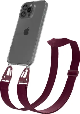 Produktbild von EAZY CASE - Hülle mit Band für Apple iPhone 16 Pro Max, Handyhülle mit Umhängeband, Silikonhülle transparent, Handykette in Rot