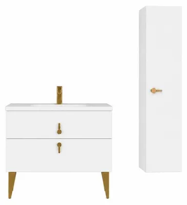 Image de Ensemble meuble de salle de bain avec vasque et colonne - 80 cm - Blanc - NORVA