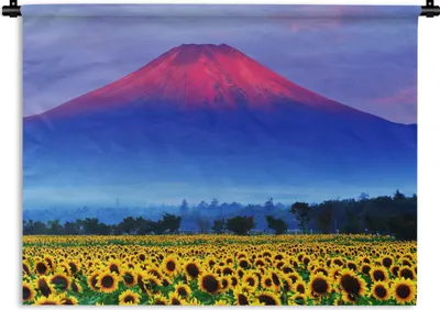 Produktbild von MuchoWow® Wandteppich Wandbehang Der farbenfrohe Fuji in Asien mit Sonnenblumen im Vordergrund 60x45 cm Tapisserie Dekoration Wandtuch - Das Schlafzimmer