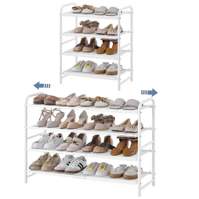 Produktbild von Yaheetech Schuregal aus Metall, 4 verstellbare Ebenen, 50 - 84,5 cm erweiterbar, Schuhständer Schuhorganizer, Weiß