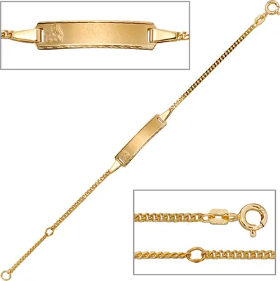 Produktbild von JOBO Schildband Engel 333 Gold Gelbgold 14 cm Gravur Armband Schutzengel Federring