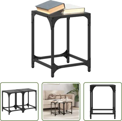 Immagine prodotto di The Living Store Tavolini con piano in vetro 2 pz. nero 30x30x40 cm acciaio
