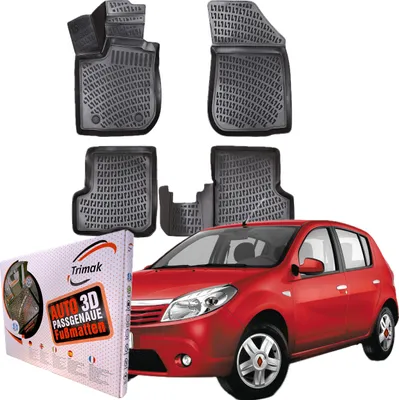 Produktbild von Trimak Autofußmatten kompatibel mit Dacia Sandero 1.Gen 2007-2012 Auto Allwetter Gummimatten