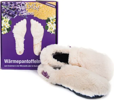 Produktbild von Habibi Wärmeschuhe aufheizbare Thermo Hausschuhe Fußwärmer für Mikrowelle & Ofen - creme, Schuhgröße L (EUR 41-45)