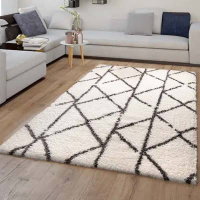 Produktbild von TT Home Teppich Wohnzimmer Hochflor Shaggy Skandi Design Mit Modernen Rauten Größe 80x150 cm