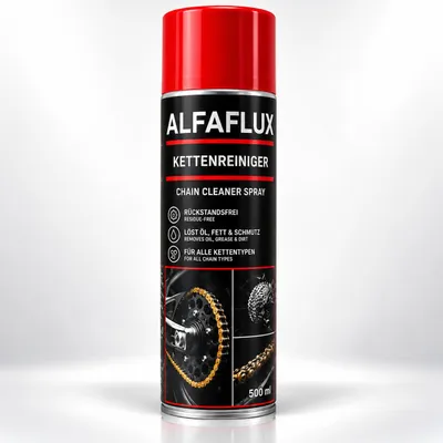 Produktbild von ALFAFLUX Kettenreiniger 500 ml – Chain Cleaner Spray, Motorrad, Fahrrad & Industrie rückstandsfrei, KI-generiertes Bild
