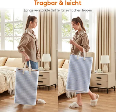 Image de Panier à linge pliable de grande capacité avec poignées prolongées - Bleu, 80L 40 x 30 x 67 cm