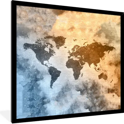 Produktbild von MuchoWow® MuchoWow® Gerahmtes Poster Weltkarte - Abstrakt - Farben 40x40 cm - Poster mit zchwarzem Bilderrahmen - Mit Rahmen - Wanddekoration Schlafzimmer