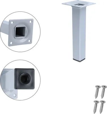 Produktbild von Tischbein Silber Möbelfuss Eckig 25x25mm Möbelbein Möbelstempel M10 Gewindegang Stahlstütze 150mm