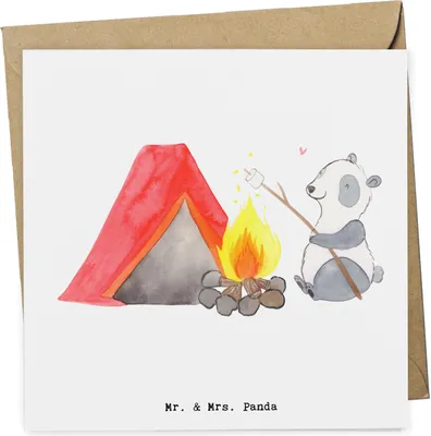 Produktbild von Mr. & Mrs. Panda Grußkarte Panda Campen - Weiß - Geschenk, doppelkarte, Zelten, gehen, anlasskarte, faltkarte, Klappkarte, Glückwunschkarte, Camping, Campingplatz