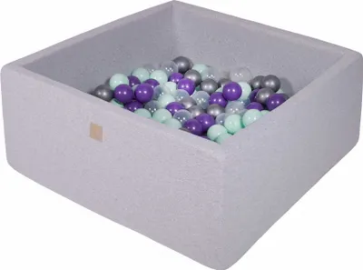Produktbild von MeowBaby® Quadrat Bällebad für Babys 90x90x40cm/300 Bällen 7cm Kinder Bällepool, Baumwolle, Hellgrau: Mint/Transparent/Silber/Violett