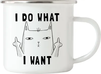 Produktbild von I Do What I Want Emaille Tasse Lustig Katze unhöflich Spruch Cat Katzenliebhaber Geschenk Kollege Kollegin Büro-Tasse