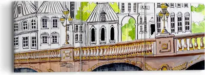 Produktbild von Bild auf Leinwand - Leinwandbild - Frankreich brücke zeichnung - 90x30cm - Wand Bild - Wanddeko - Leinwanddruck - Bilder - Kunstdruck - Wanddekoration - Leinwand bilder - Wandkunst - CA90x30-2826