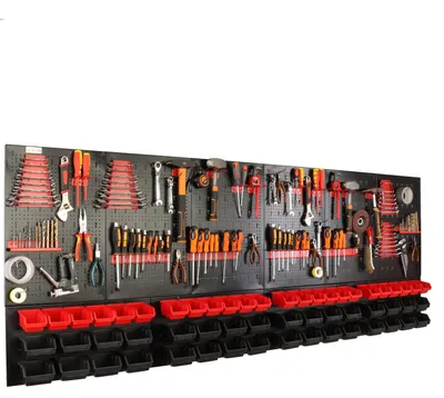 Immagine prodotto di Tavolo portattrezzi - Organizer per officina - 238 x 90 cm - 56 contenitori - Pieghevole - Metallo - Nero/Rosso