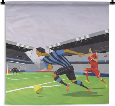 Produktbild von MuchoWow® Wandteppich Wandbehang Eine Illustration von Spielern, die in einem Stadion Fußball spielen - Junge - Mädchen - Kinder 120x120 cm Tapisserie Dekoration Wandtuch - Modern - Baumwollgewebe