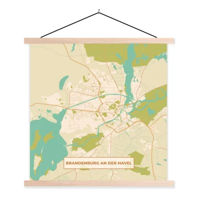 Produktbild von MuchoWow® Textilposter Brandenburg an der Havel - Karte - Vintage - Karte 120x120 cm mit holzfarbenen Rahmen - Textil-Poster