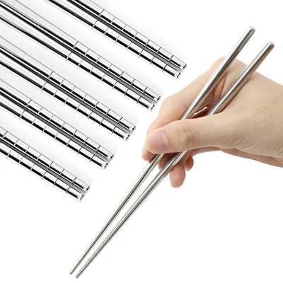 Produktbild von Edelstahl Essstäbchen 5 Paar Silber Hohl 18/8 Rostfrei Spülmaschinengeeignet 23cm