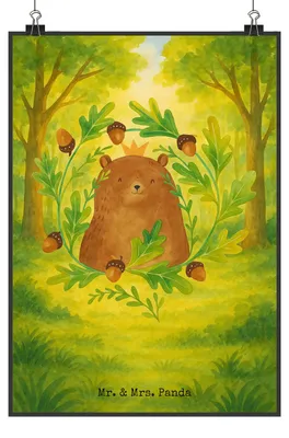 Produktbild von Mr. & Mrs. Panda Bild Bär König Design DIN A2 - Weiß - Geschenk, wanddeko, Wanddekoration, Papi, drucke, Vatertag, Vater, Plakat, Teddy, Papa