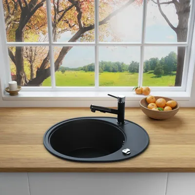 Produktbild von Rein Schwarz ® Antibakterielle Granit Spüle "OVA44" Einbauspüle Küchenspüle Spülbecken (5. Spüle OVA44 + Armatur 1-Nero)