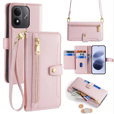 Produktbild von Handykette für Xiaomi Redmi Note 17 Hülle mit Geldbörse 5 Kartenfächern Rosa
