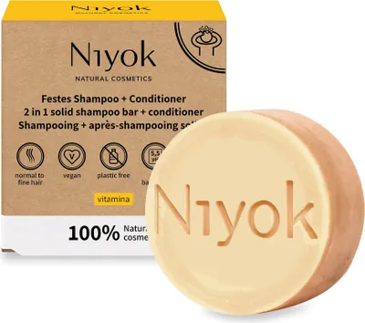 Produktbild von Niyok 2-in-1 Festes Shampoo + Conditioner "Vitamina" (80g), Vegane Haarseife, Nachhaltiges Shampoo & Spülung, Haarshampoo & Haarspülung, Plastikfrei