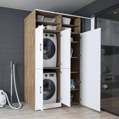 Immagine prodotto di Roomart DORA-II: mobile da appoggio per lavatrice, larghezza 130 cm, rovere bianco