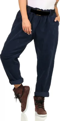 Produktbild von 345 Damen Samthose Baumwolle Hose Freizeithose Stoffhose elegante Haremshose Gürtel Tunnelzug Blau