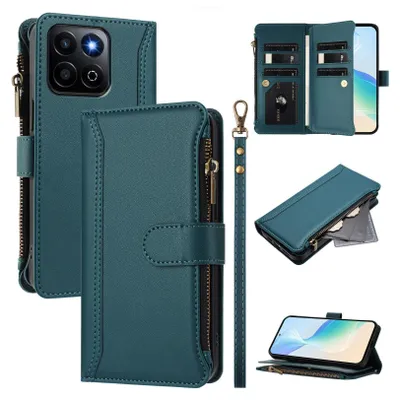 Immagine prodotto di Custodia per Honor 200 Smart/Honor X7C, con cerniera, portafoglio Custodia flip in Finto cuoio con tasche per carte, supporto e passante per mano verde